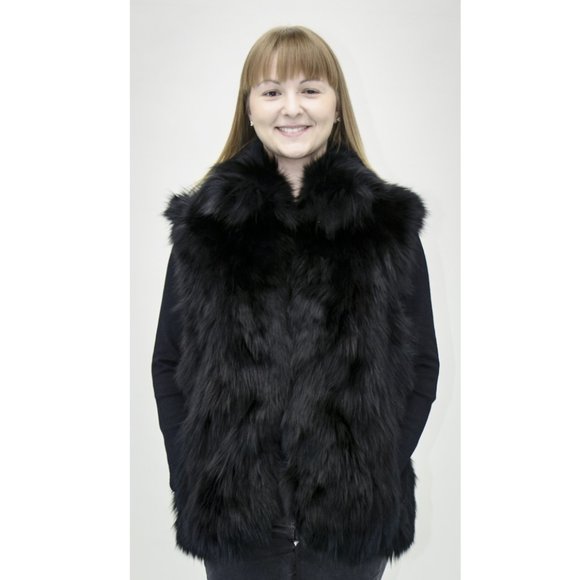 CLEARANCE Black Fox Fur Vest